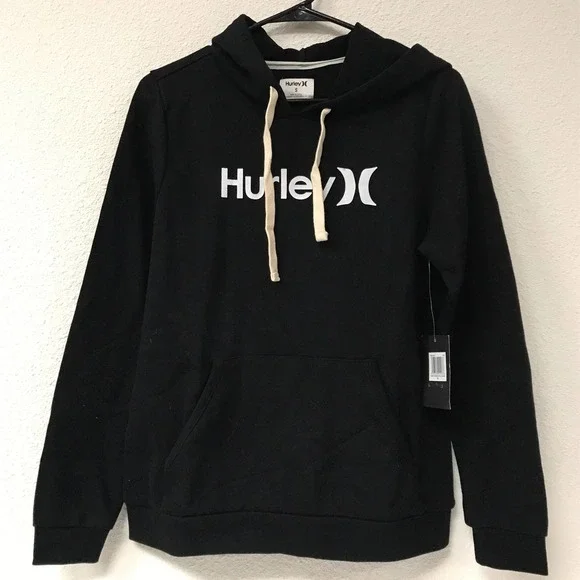 Hurley Women's SMALL One & Only Fleece Hoodie Pullover Black Sweatshirt - Picture 2 of 5
